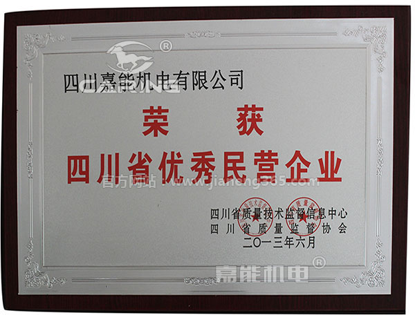 四川嘉能機電有限公司榮獲四川省優(yōu)秀民營企業(yè)稱號