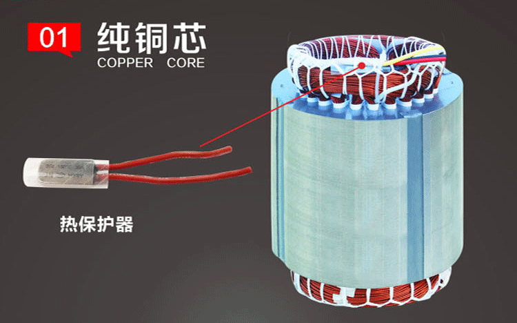 雙刀切割泵定子采用純銅芯繞阻，并加入熱保護(hù)器